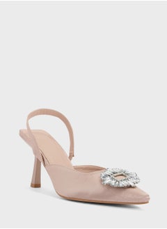 Truffle High Heel Sling Back Pump With Diamante Buckle  - Image 2