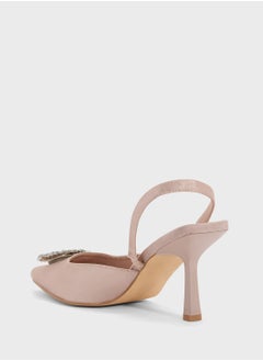 Truffle High Heel Sling Back Pump With Diamante Buckle  - Image 3