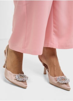 Truffle High Heel Sling Back Pump With Diamante Buckle  - Image 5