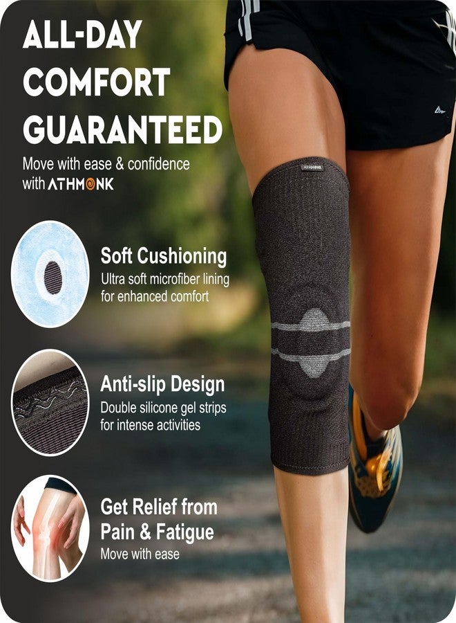 Athmonk 3D Patella Silicone Gel Pad Compression Knee Caps Supporter For Women & Men - Dual Stabilizer Springs - Knee Sleeves For Pain Relief - ACL Ortho Accessories Arthritis Knee Support - Black, L - Image 4