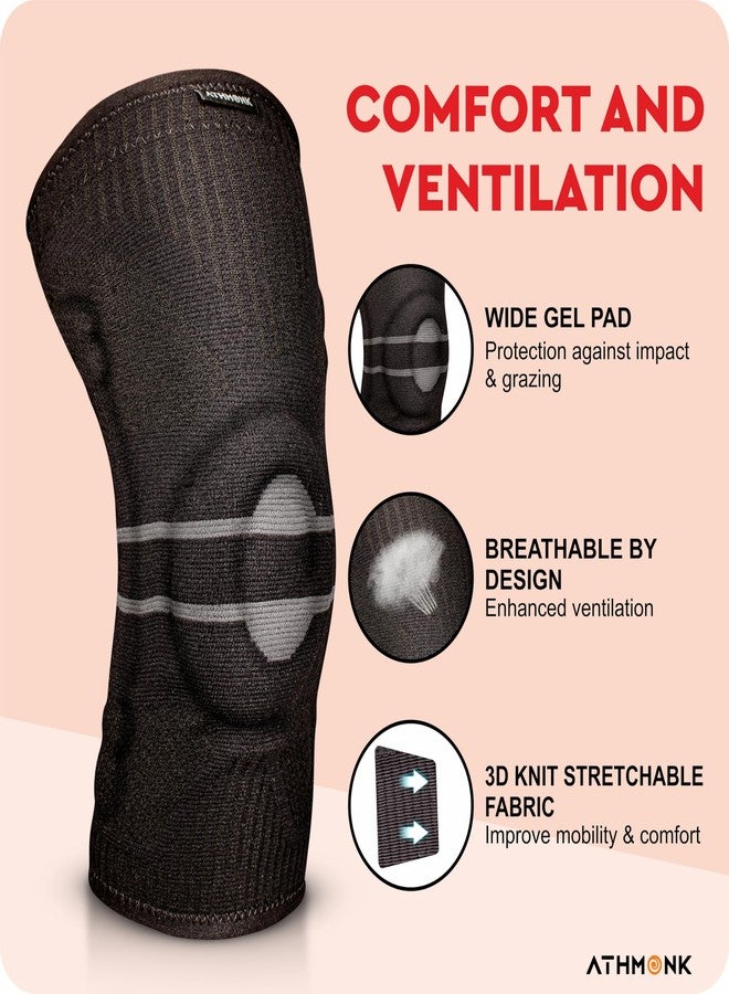 Athmonk 3D Patella Silicone Gel Pad Compression Knee Caps Supporter For Women & Men - Dual Stabilizer Springs - Knee Sleeves For Pain Relief - ACL Ortho Accessories Arthritis Knee Support - Black, L - Image 3