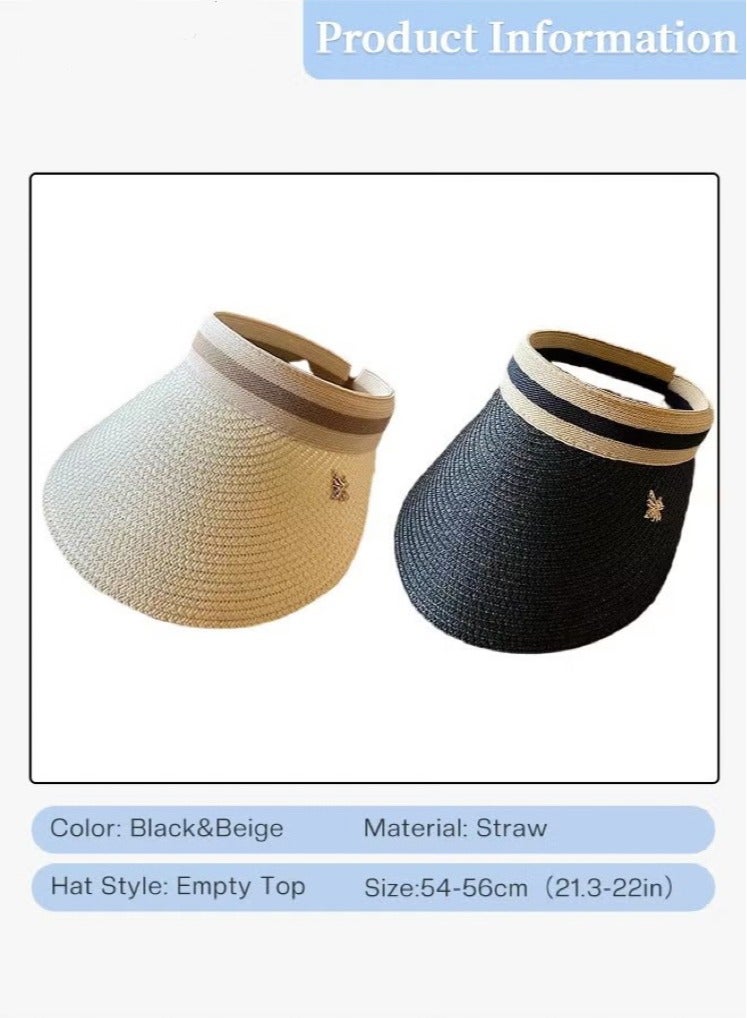 Generic 2 Pcs Empty Top Beach Straw Hat for Women Lady's Portable Beach Visor Bee Decor Sun Hat Casual Golf Beach Cap Outdoor Hat Garden Fishing Hiking - Image 4
