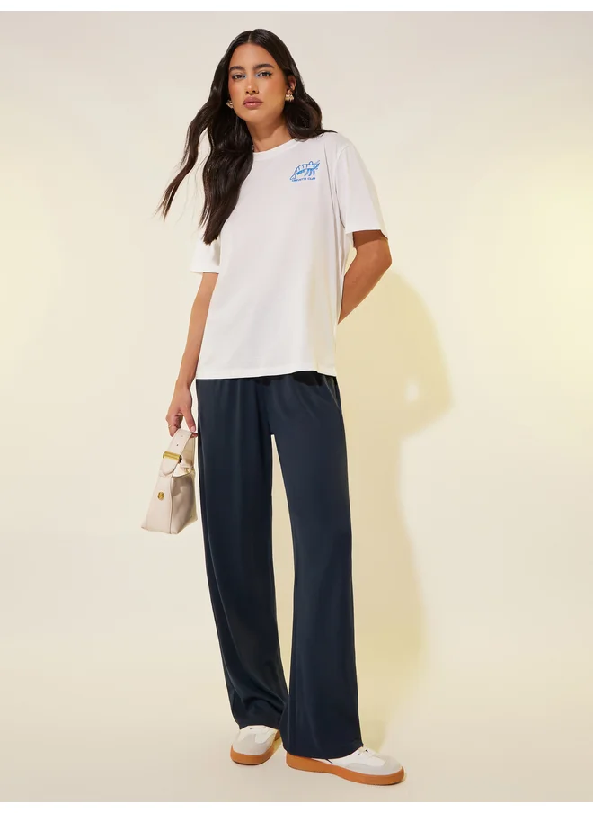 تايك تو Take Two Solid Drawstring Waist Wide Leg Pants