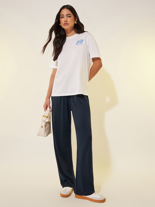 Styli Styli Solid Drawstring Waist Wide Leg Pants - Image 1