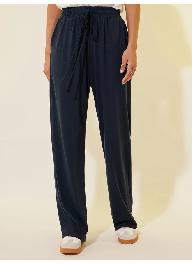 تايك تو Take Two Solid Drawstring Waist Wide Leg Pants