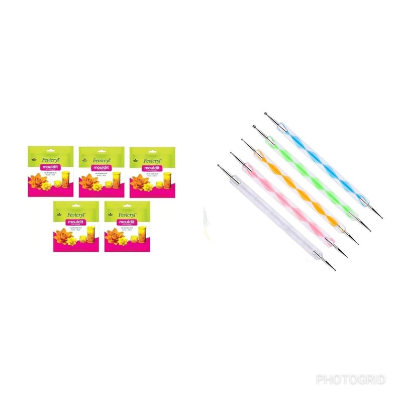 E Buddies Fevicryl MoulditShilpkar Clay 5 Packets of 50 gm Each Dotting ToolsClay Modelling Tools Set of 5 Double Ended Tools for DIY Art and Craft