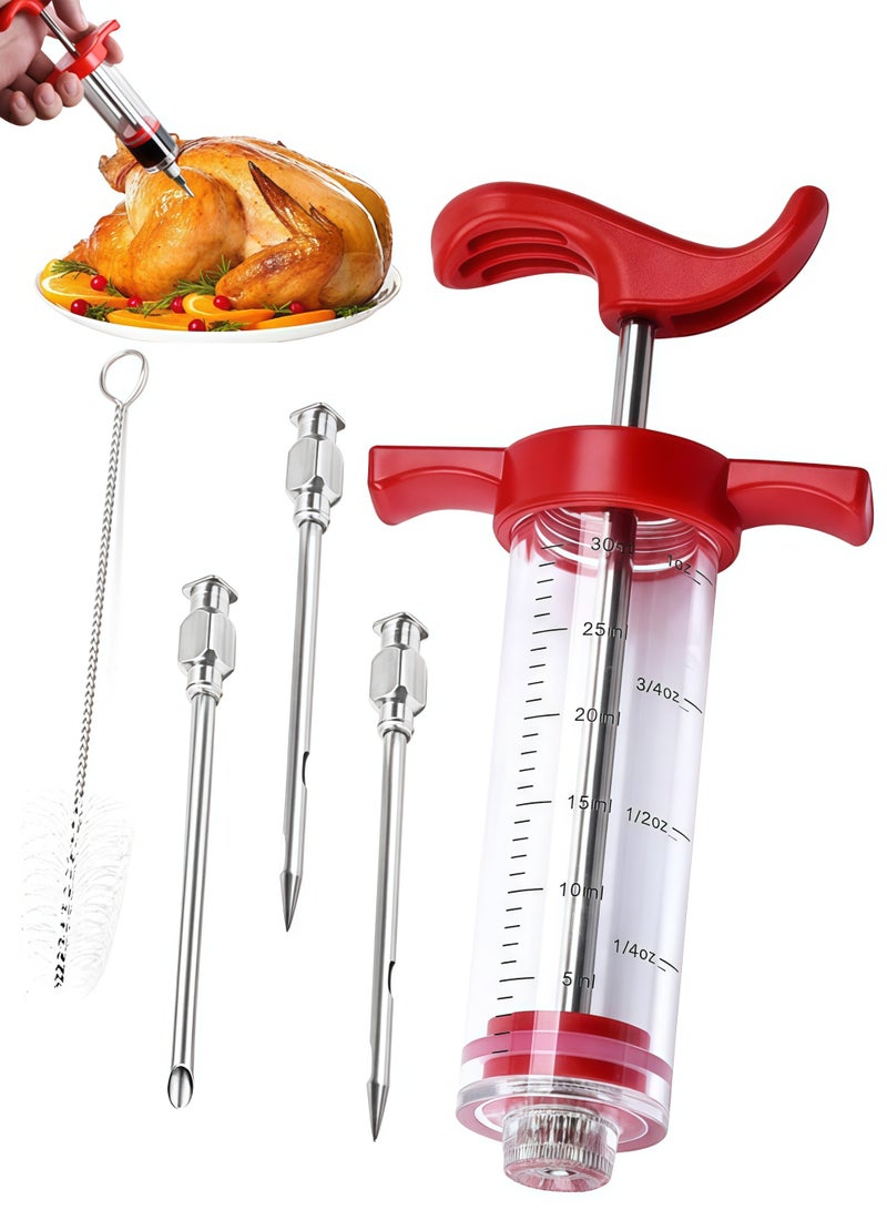 Plastic Meat Injector Syringe Kit, 30ml Marinade Injector with 3 Needles and 1 Brush for Flavor Infusion, Ideal for Poultry, Beef, Pork, and More - Image 1