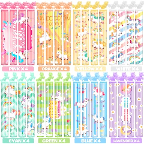 Cawiew 32 Pack Mini Unicorn Bubble Wand Bulk with Stickers Pastel Party Favors Birthday Parties Decoration for Kid Girl Toddler Carnival Prizes Goody Bag Stuffers Supplies Bubbles Gift Box Toy - Image 5