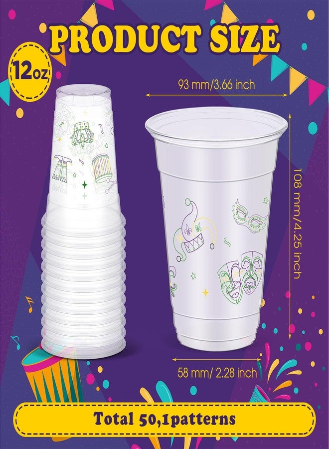 Yaomiao 50 Pieces Mardi Gras Cups Bulk 12 Oz Disposable Plastic Drinking Cups Mask Crown Clown Hat Printed Beverage Supplies for Mardi Gras Carnival Circus Party(Vintage) - Image 2