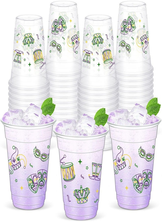 Yaomiao 50 Pieces Mardi Gras Cups Bulk 12 Oz Disposable Plastic Drinking Cups Mask Crown Clown Hat Printed Beverage Supplies for Mardi Gras Carnival Circus Party(Vintage) - Image 1