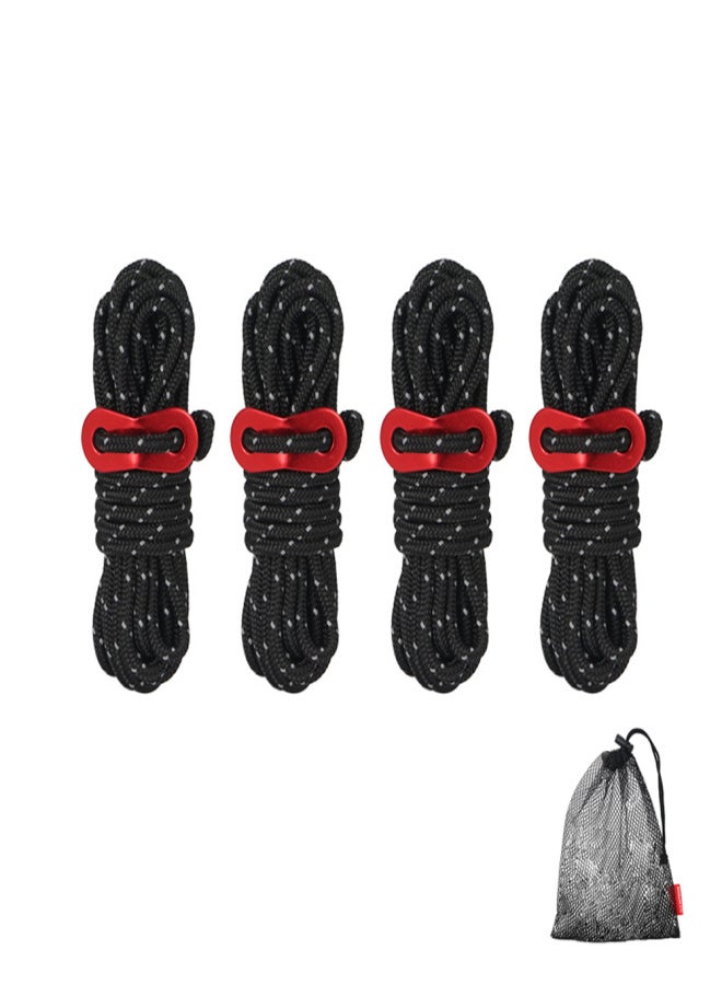 سي ال اس مجموعة من 4 حبال خيمة عاكسة للتخييم، بطول 3.5 متر وقطر 4 ملم، مزودة برباط سحب ومشبك من سبائك الألومنيوم، ملحقات خارجية - Image 1