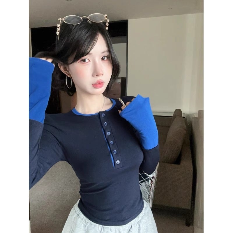 [Original Workmanship] All-Match Foreign-Style Contrast Color Long Sleeve T-Shirt Slim Fit Backing Shirt Women'S Slim Inner Jacket Autumn New - Image 4