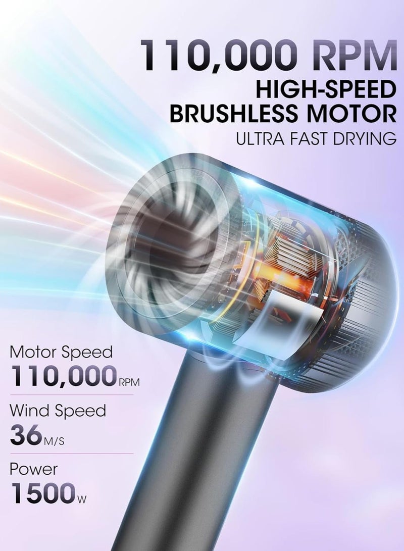 general Professional Ionic Hair Dryer 110,000RPM High-Speed Lightweight 1500W Powerful Blow Dryer with Cool Shot on Dual Voltage Concentrator Nozzle and Smart Temperature Control for Fast Drying - Image 3