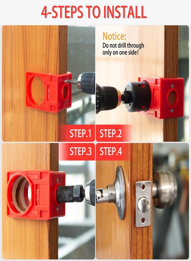 RKK Door Lock Installation Kit, Door Lock Carbon Steel Hole Saw Set for Wooden Doors with Guide Template (1 Set) - Image 3