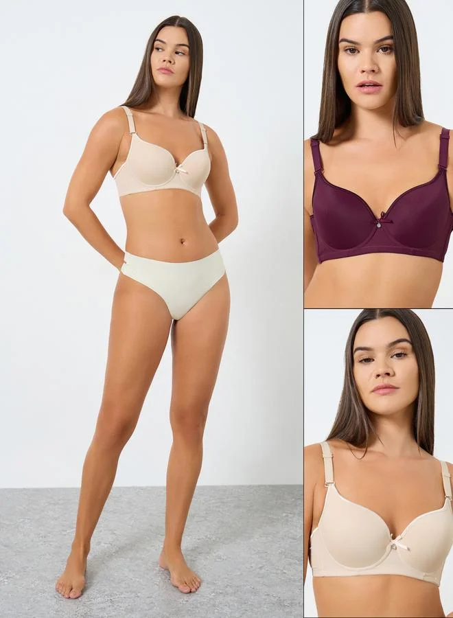 Styli Pack of 2 - Padded Wired Solid Balconette Bra with Piping Cup