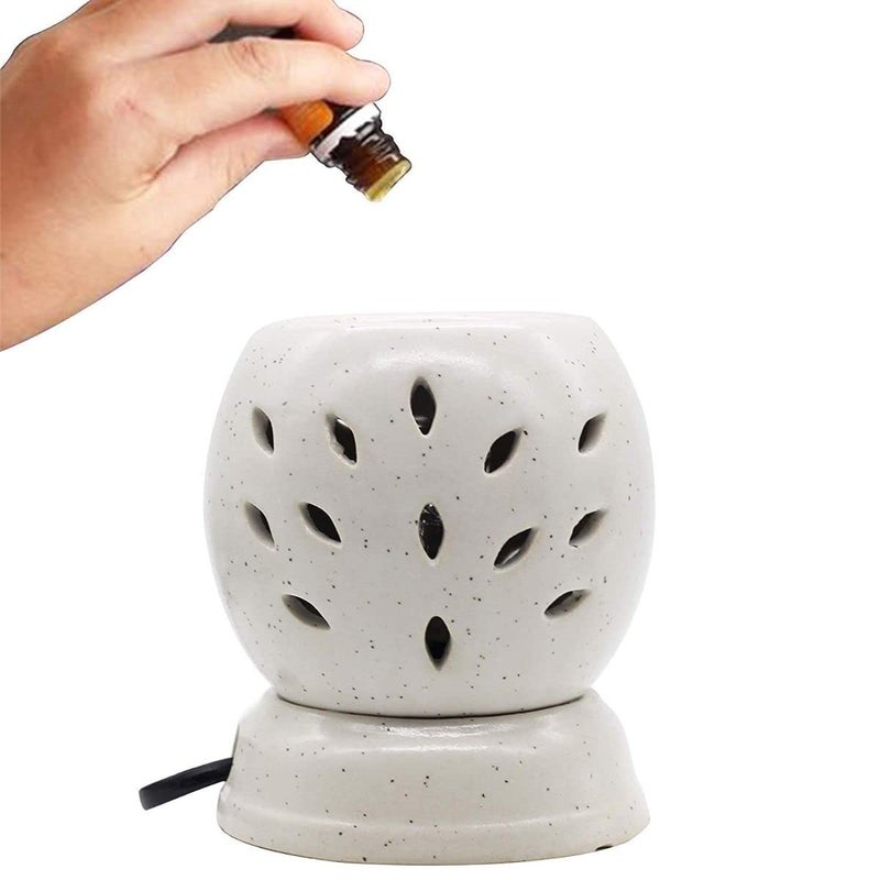 DECOVAA DECOVAA Round Electric Ceramic Diffuser Aromatherapy with Bulb Essential Oil Burner Wax WarmerNight Lamp for Home Office Spa White  - Image 2