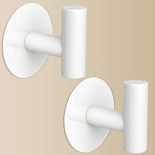VINHOLD Heavy Duty White Towel Hooks, Stainless Steel Adhesive Coat Hooks for Bags, Towels, Robes, Hats, Aprons – No Drill Bathroom, Kitchen, Hotel Wall Hooks (2 Pack) - Image 1