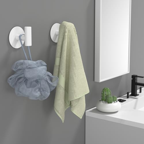 VINHOLD Heavy Duty White Towel Hooks, Stainless Steel Adhesive Coat Hooks for Bags, Towels, Robes, Hats, Aprons – No Drill Bathroom, Kitchen, Hotel Wall Hooks (2 Pack) - Image 5