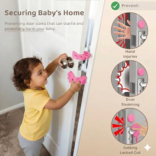Safe-O-Kid 4 Pcs Silicone Door Stopper for Baby Safety, Door Slam Stopper Made with 100% Pure Silicone, BPA Free, Finger Pinch Door Guard for Kids & Pet or Child from Getting Locked in Room - Pink - Image 4