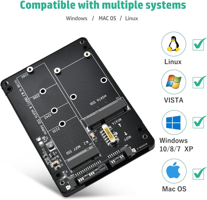 ETZIN M.2 SATA to SATA Adapter (Not Support NVME/M.2 PCIE) MSATA and B Key/B&M Key M.2 NGFF SDD to 2.5" SATA III 2 in 1 Converter Supports MSATA/M.2 NGFF SSD Not for M Key (EPL-1082HS) - Image 5