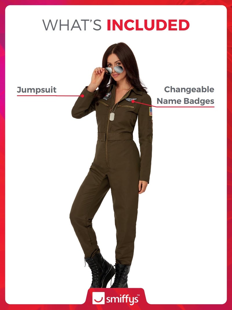 Smiffys Top Gun Maverick Ladies Aviator Costume, Green with Jumpsuit & Changeable Name Badges, Officially Licensed Top Gun Maverick Fancy Dress, Adult Dress Up Costumes - Image 2