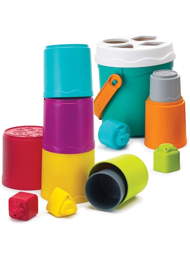 infantino - Shape Sorting Stack N Nest Bucket 10 Pieces - Image 1