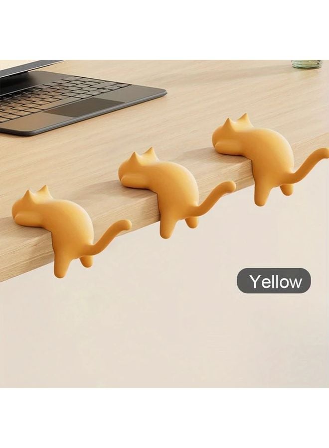 Yellow Heavy Duty Cat Desk Hook No Drill Organizer Strong Adhesive 3pcs - Image 1