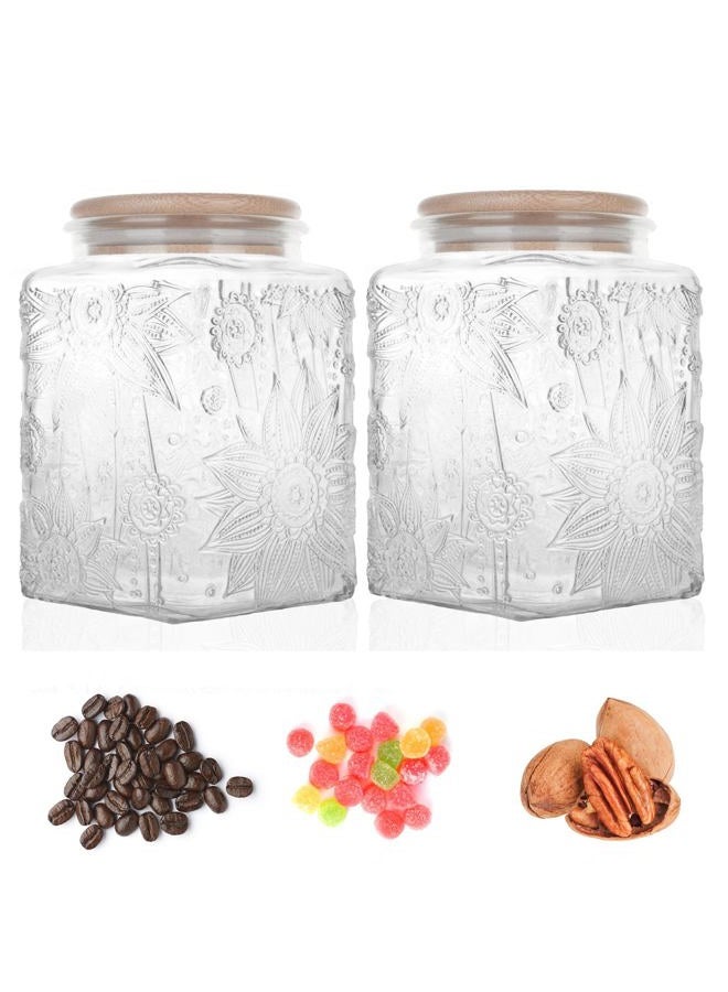Custde Glass Storage Jars With Airtight Lid, 23.7oz Canister For Kitchen Counter with Bamboo Lid, brown sugar, candy, coffee, cookie, salt, tea,pantry cute Jar (Square Sunflower) - Image 2