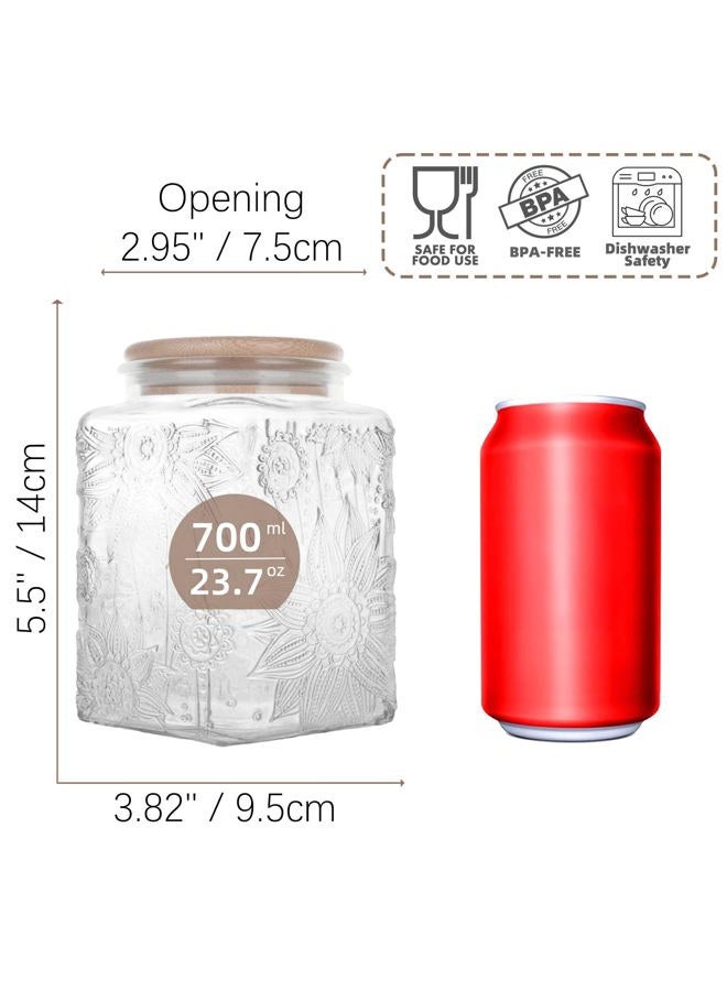 Custde Glass Storage Jars With Airtight Lid, 23.7oz Canister For Kitchen Counter with Bamboo Lid, brown sugar, candy, coffee, cookie, salt, tea,pantry cute Jar (Square Sunflower) - Image 3
