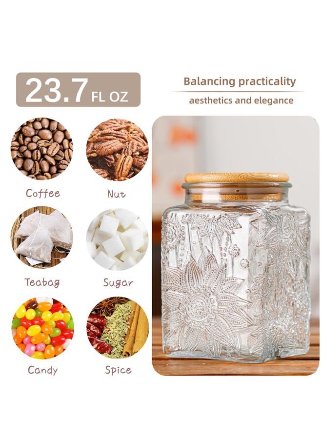 Custde Glass Storage Jars With Airtight Lid, 23.7oz Canister For Kitchen Counter with Bamboo Lid, brown sugar, candy, coffee, cookie, salt, tea,pantry cute Jar (Square Sunflower) - Image 4