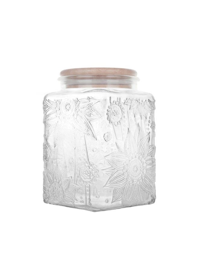 Custde Glass Storage Jars With Airtight Lid, 23.7oz Canister For Kitchen Counter with Bamboo Lid, brown sugar, candy, coffee, cookie, salt, tea,pantry cute Jar (Square Sunflower) - Image 1