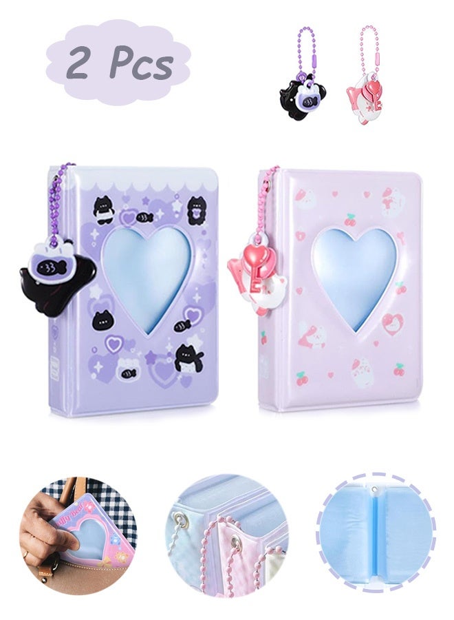 Quantum 2 Pcs 3 Inch Cute Cat Photocard Binder with Cartoon Animals Pendant - Heart Hollow Portable Photocard Holder Book - Photo Storage Album 40 Pockets for Students and Fan Enthusiasts to Organize - Image 1