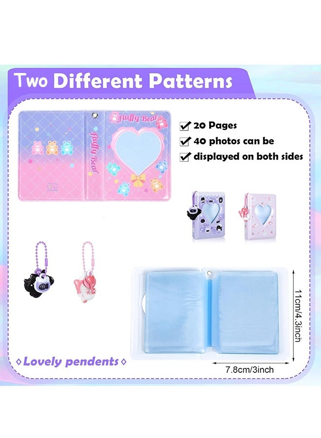 Quantum 2 Pcs 3 Inch Cute Cat Photocard Binder with Cartoon Animals Pendant - Heart Hollow Portable Photocard Holder Book - Photo Storage Album 40 Pockets for Students and Fan Enthusiasts to Organize - Image 2
