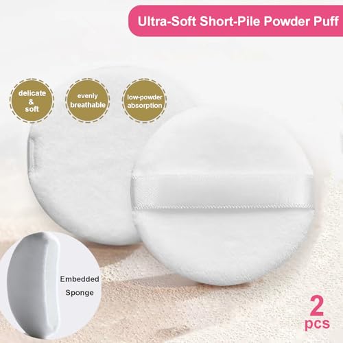 Qopoto 5 Pieces Large Body Powder Puff and Powder Container, Crystal Case for Dust Puff, Powder applicator with Box for Face and Body (Color, Crown) - Image 5