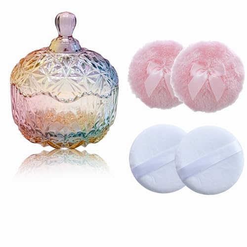 Qopoto 5 Pieces Large Body Powder Puff and Powder Container, Crystal Case for Dust Puff, Powder applicator with Box for Face and Body (Color, Crown) - Image 1