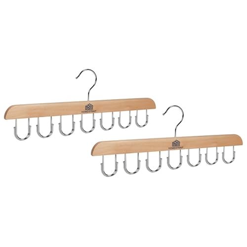 Homestrap 14 Multi-Hook Durable Wood Hanger (Set of 2) with 180 Degree Rotatable Hooks Closet Organiser for Belts, Ties, Scarfs, Cap, Jewellery | Space-Saving, Light-Weight & Sturdy Hanger - Image 1