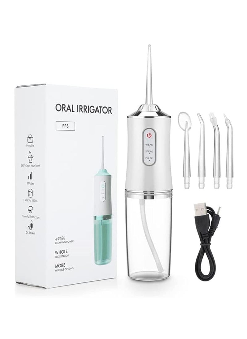 TIGER Portable Water Flosser Dental Oral Irrigator – 3 Cleaning Modes, 4 Jet Tips, 220ml Water Tank – Rechargeable, Waterproof Dental Water Jet Pick for Teeth Whitening, Plaque Removal & Gum Health – Compact Tooth Cleaner for Home & Travel  - Image 1