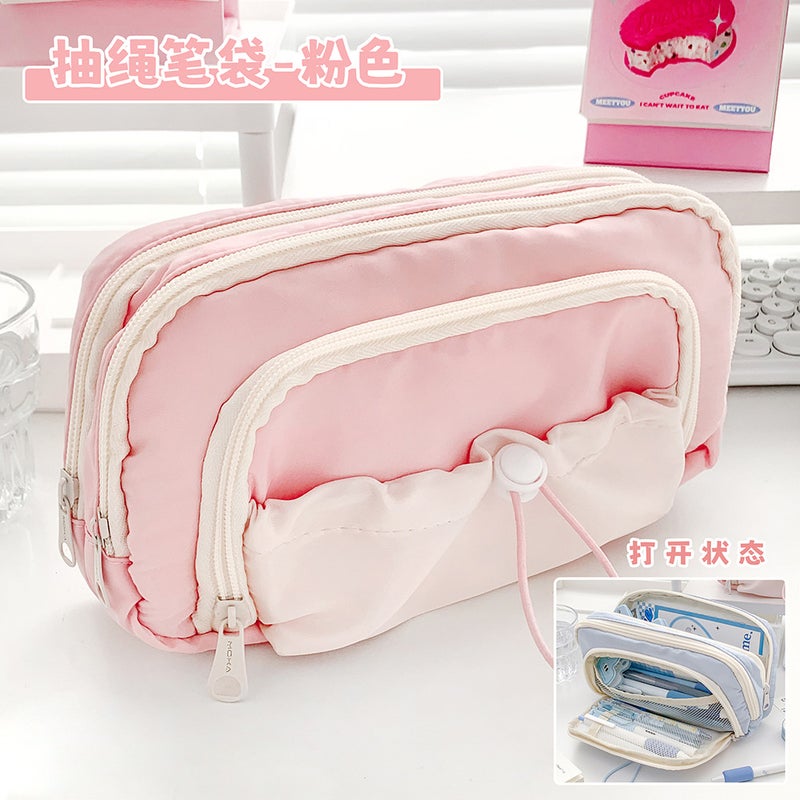 High-looking pencil case large capacity girl creative junior high school primary school student multi-layer storage pencil case stationery box ins style Pink 