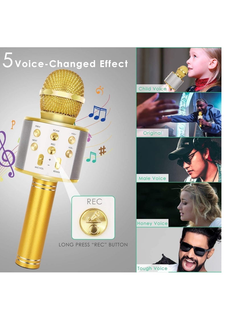 Wireless Bluetooth Karaoke Microphone for Kids, 5-in-1 Portable Handheld Karaoke Mic Speaker Player Recorder with Adjustable Remix FM Radio for Kids Girls Boys Teens Birthday (Gold) - Image 5