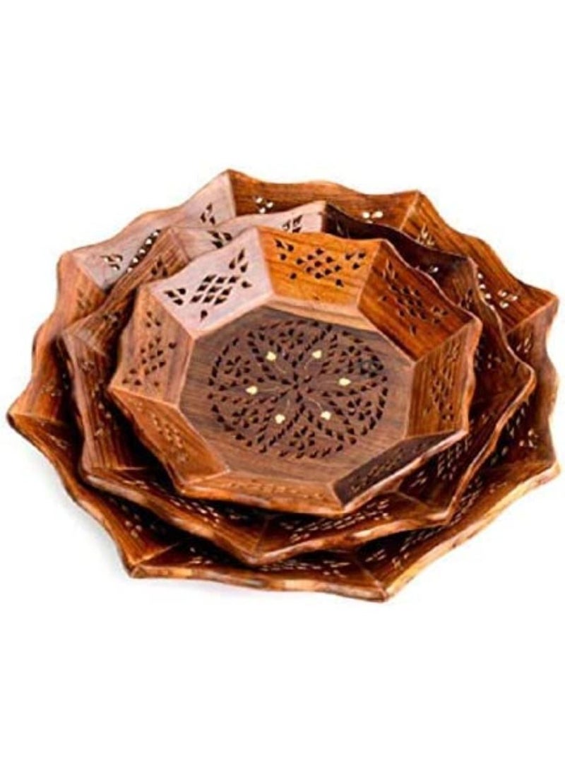 QUESERA Brass Mesh Work Wooden Serving Tray with brass inlay work Plate Butler Tray for Eating Parties Serving Trays and Platters - Image 1