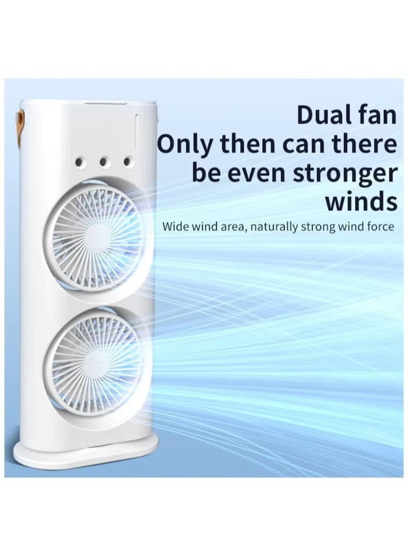 Denx Portable Double-Ended Spray Fan With Remote Control – Power by USB Type C Mist Cooling Tower Fan with 90° Rotation,– Mini Desktop Air Circulator, 280 ml Water Tank, 3 Air Speeds & 3 Cooling Mist, 90° Left and Right Rotation, 7 LED Mobile Air Conditioner for Room, Homes and Office - Image 2