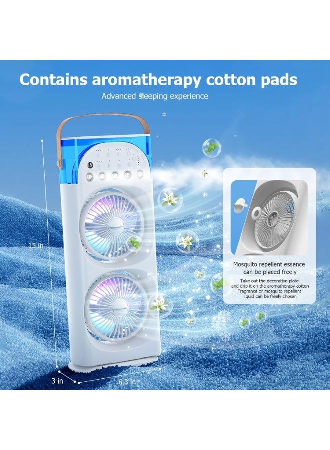 Portable Double-Ended Spray Fan With Remote Control – Power by USB Type C Mist Cooling Tower Fan with 90° Rotation,– Mini Desktop Air Circulator, 280 ml Water Tank, 3 Air Speeds & 3 Cooling Mist, 90° Left and Right Rotation, 7 LED Mobile Air Conditioner for Room, Homes and Office - Image 5
