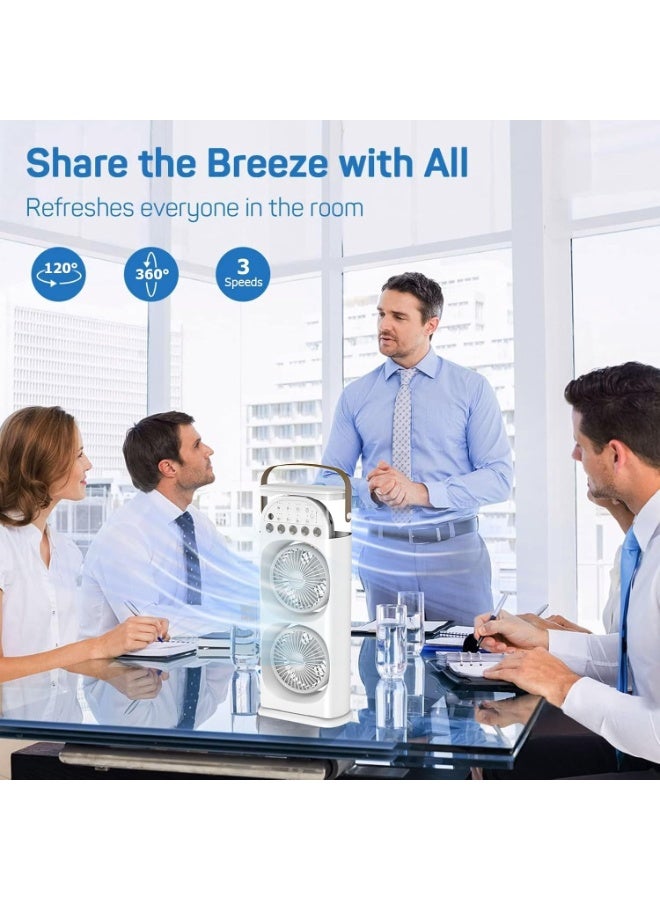 Portable Double-Ended Spray Fan With Remote Control – Power by USB Type C Mist Cooling Tower Fan with 90° Rotation,– Mini Desktop Air Circulator, 280 ml Water Tank, 3 Air Speeds & 3 Cooling Mist, 90° Left and Right Rotation, 7 LED Mobile Air Conditioner for Room, Homes and Office - Image 4