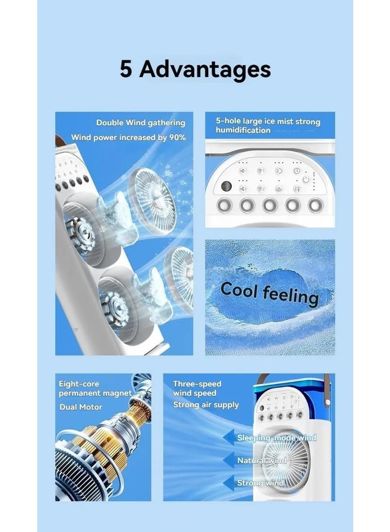 Portable Double-Ended Spray Fan With Remote Control – Power by USB Type C Mist Cooling Tower Fan with 90° Rotation,– Mini Desktop Air Circulator, 280 ml Water Tank, 3 Air Speeds & 3 Cooling Mist, 90° Left and Right Rotation, 7 LED Mobile Air Conditioner for Room, Homes and Office - Image 2