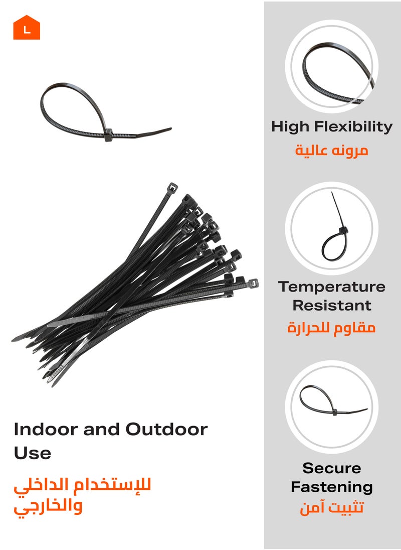 LAWAZIM Cable Tie 60 Piece, Black - Zip Ties with Self-Locking, UV & Heat Resistance, Nylon Material - Ideal for Electrical, Construction, Garden, and Cable Management  - Image 2