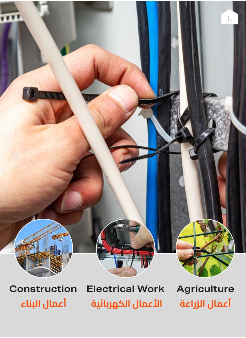 LAWAZIM Cable Tie 60 Piece, Black - Zip Ties with Self-Locking, UV & Heat Resistance, Nylon Material - Ideal for Electrical, Construction, Garden, and Cable Management  - Image 4