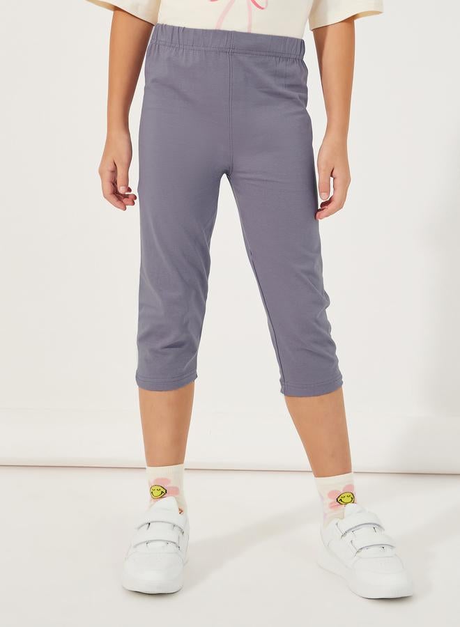 Styli Elastic Waistband Basic Capri Length Leggings  - Image 1