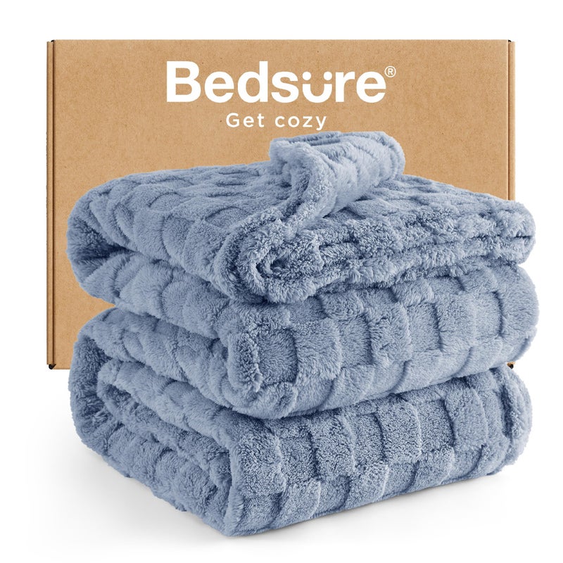 Bedsure GentleSoft Blankets Queen Size for Bed - Super Soft Cozy Blanket for Kids Girls, Large Fuzzy Fleece Throw for Bedroom Decor, Ashley Blue, 90x90 Inches - Image 1