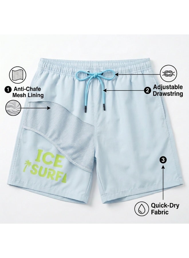 IceZone Men's Quick-Dry Swim Trunks, Soft Blue IceSurf Board Shorts with Mesh Lining - Image 2