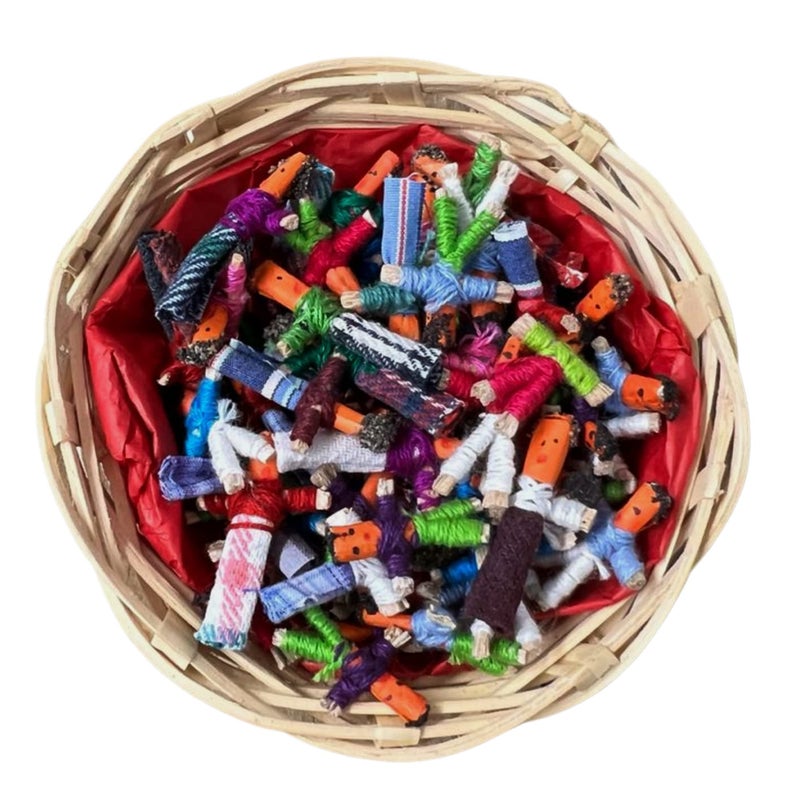 Thorness Basket of 72 Guatemalan Handmade Mini Worry Dolls for Girls and Boys - Anxiety Dolls - Image 1